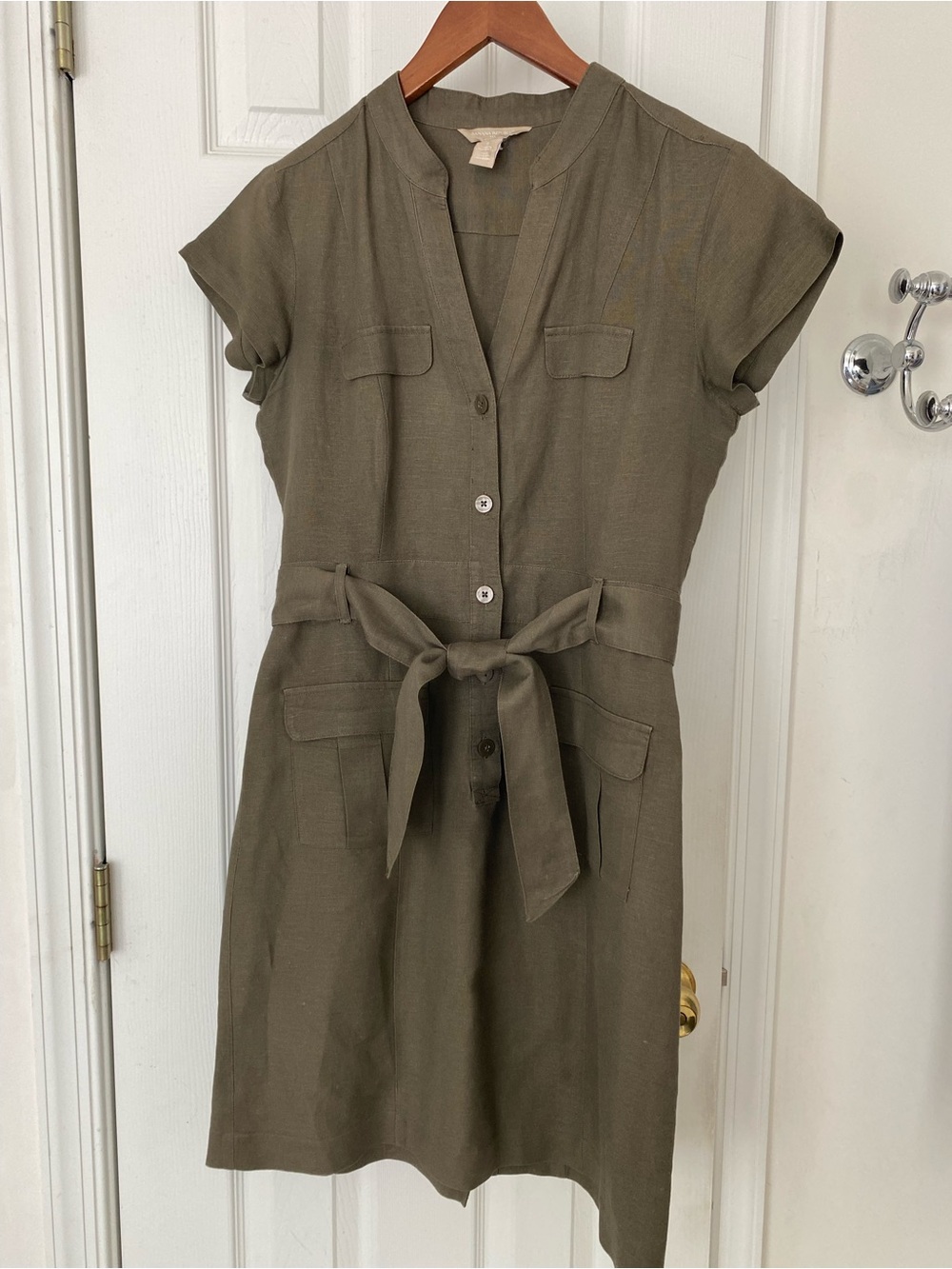 Banana Republic Olive Linen Blend Tie-Waist Dress Size 6
